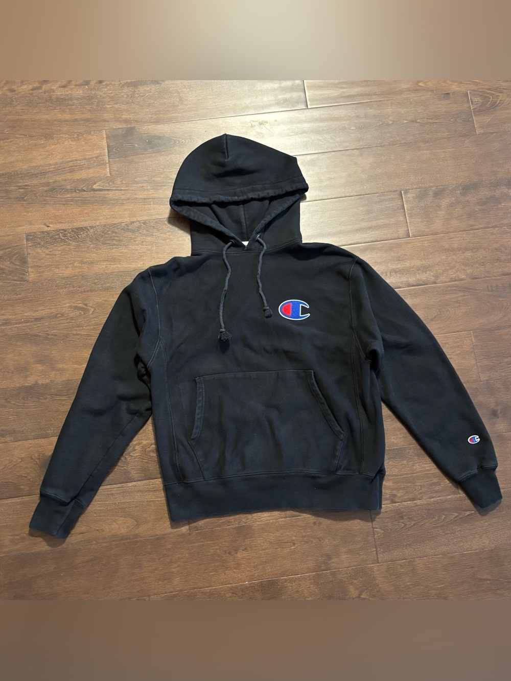 Champion Reverse Weave Big C Logo Pullover Hoodie Black Medium